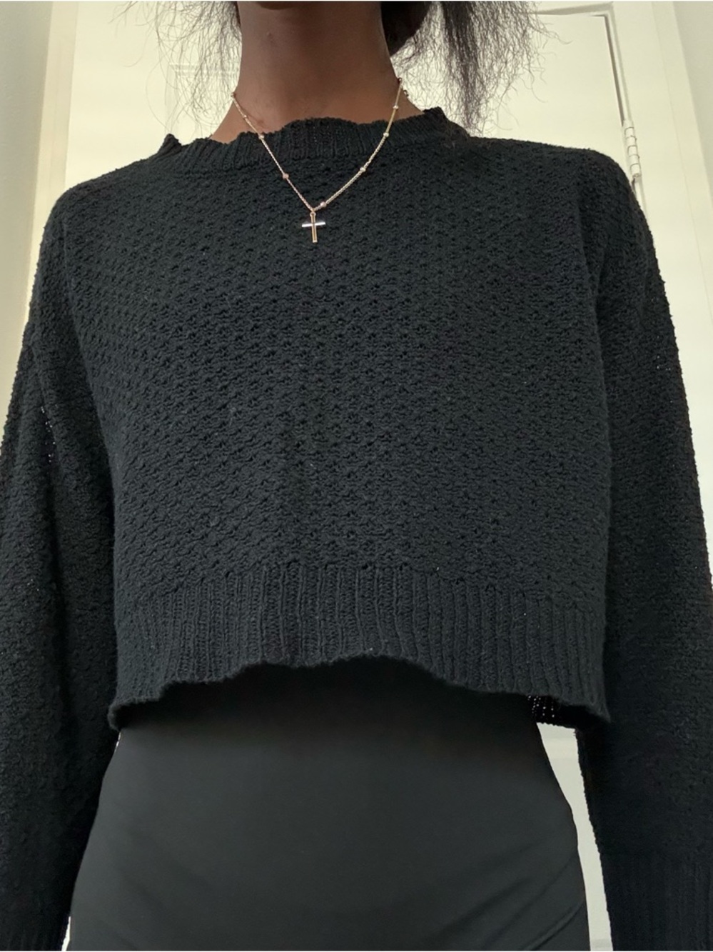 Cropped Black Knit Sweater